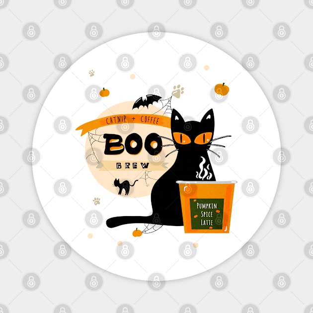 Boo Brew Halloween Cat Pumpkin Spice Coffee Latte Cup Magnet by enchantedrealm